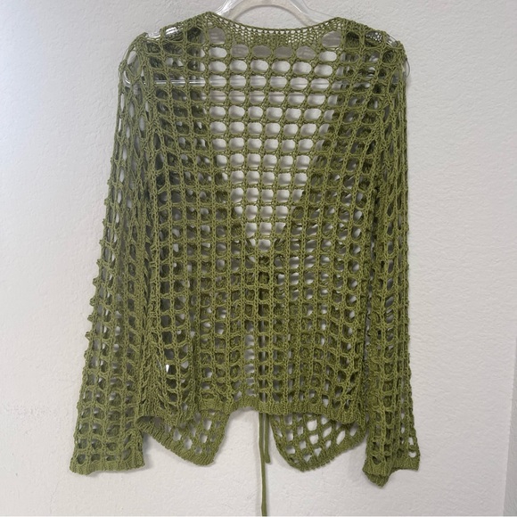 More to Come Malya Tie Cardigan Green Crochet Size XS - Picture 3 of 5